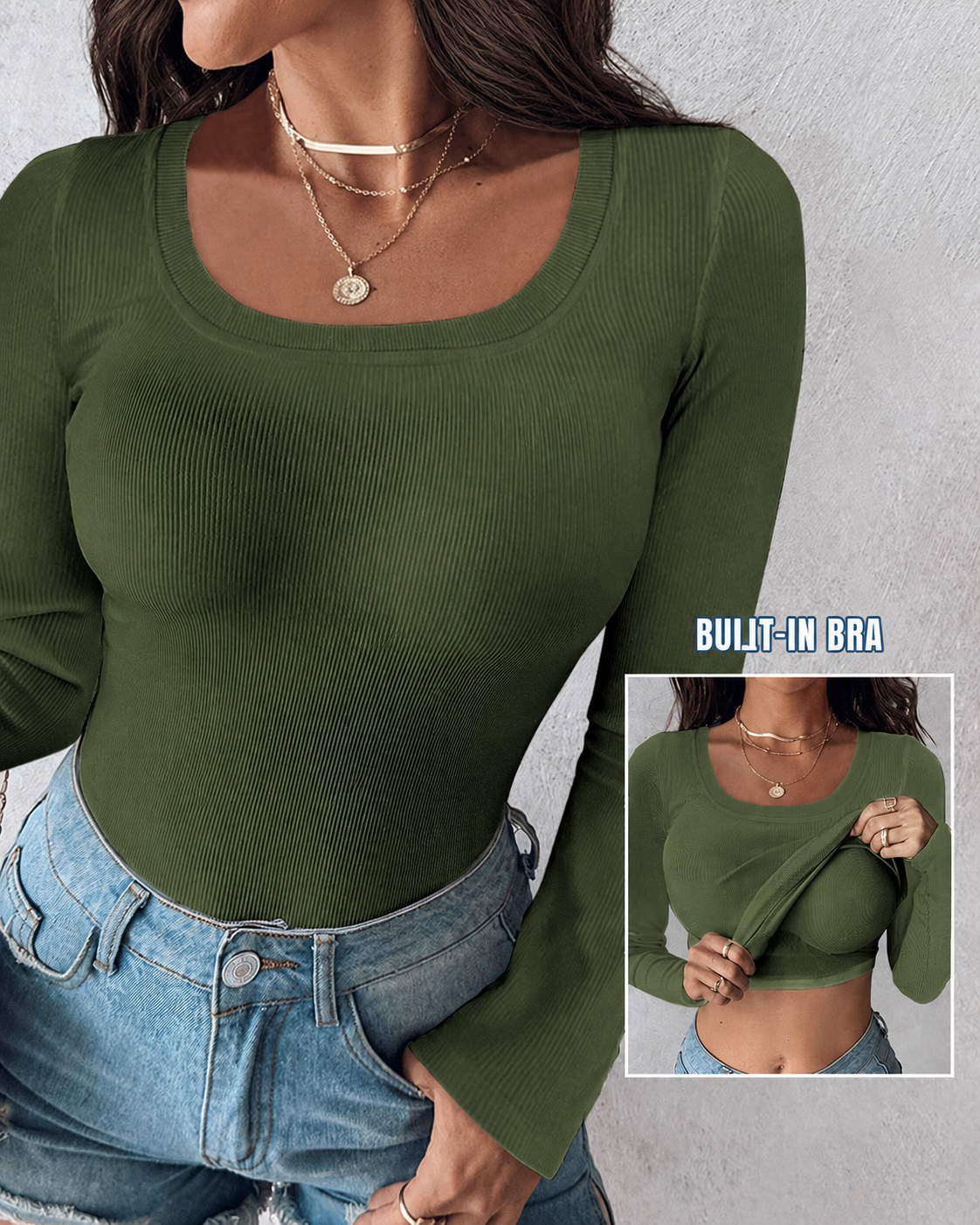 Geripptes Longsleeve mit BH