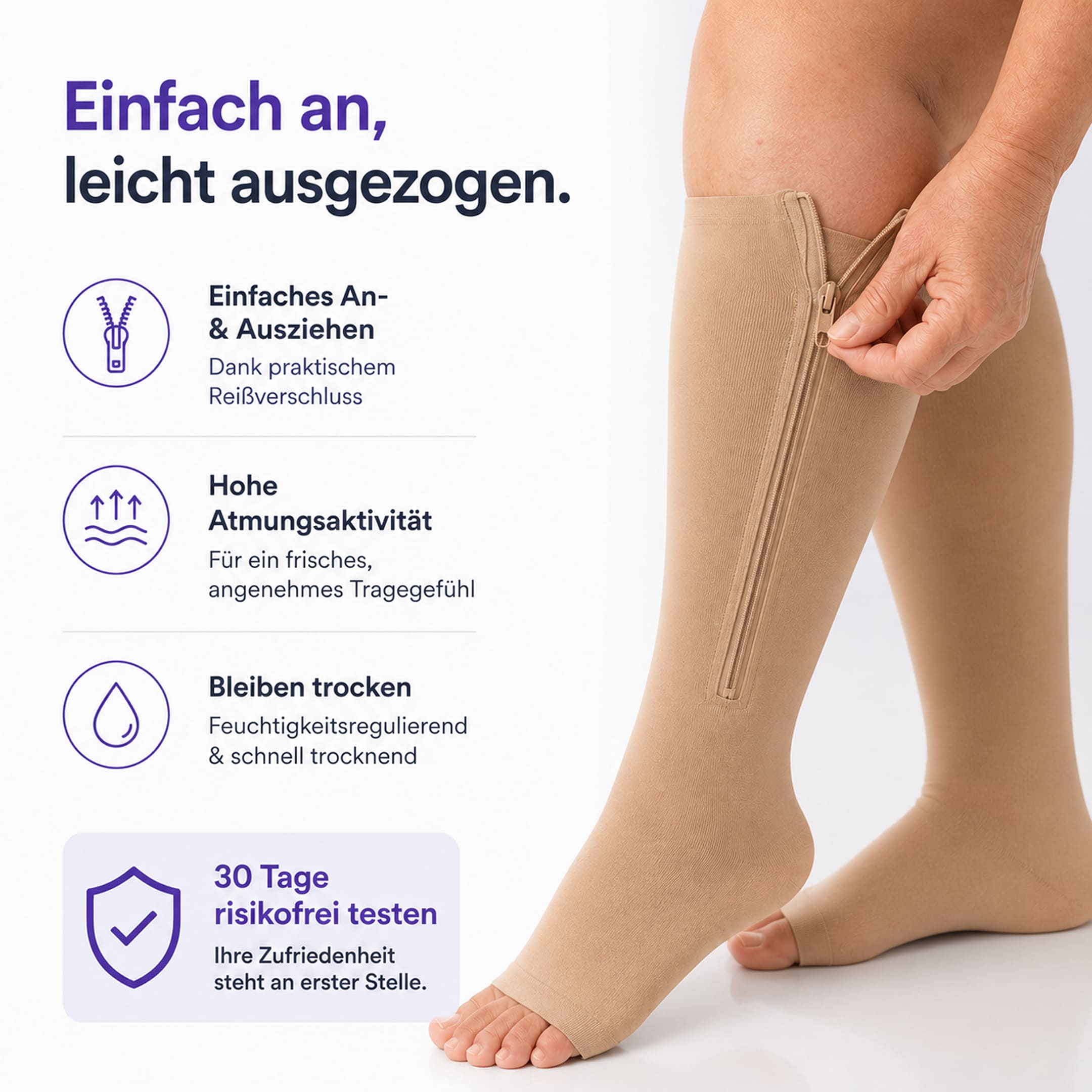 Kompressionsstrümpfe mit Reißverschluss