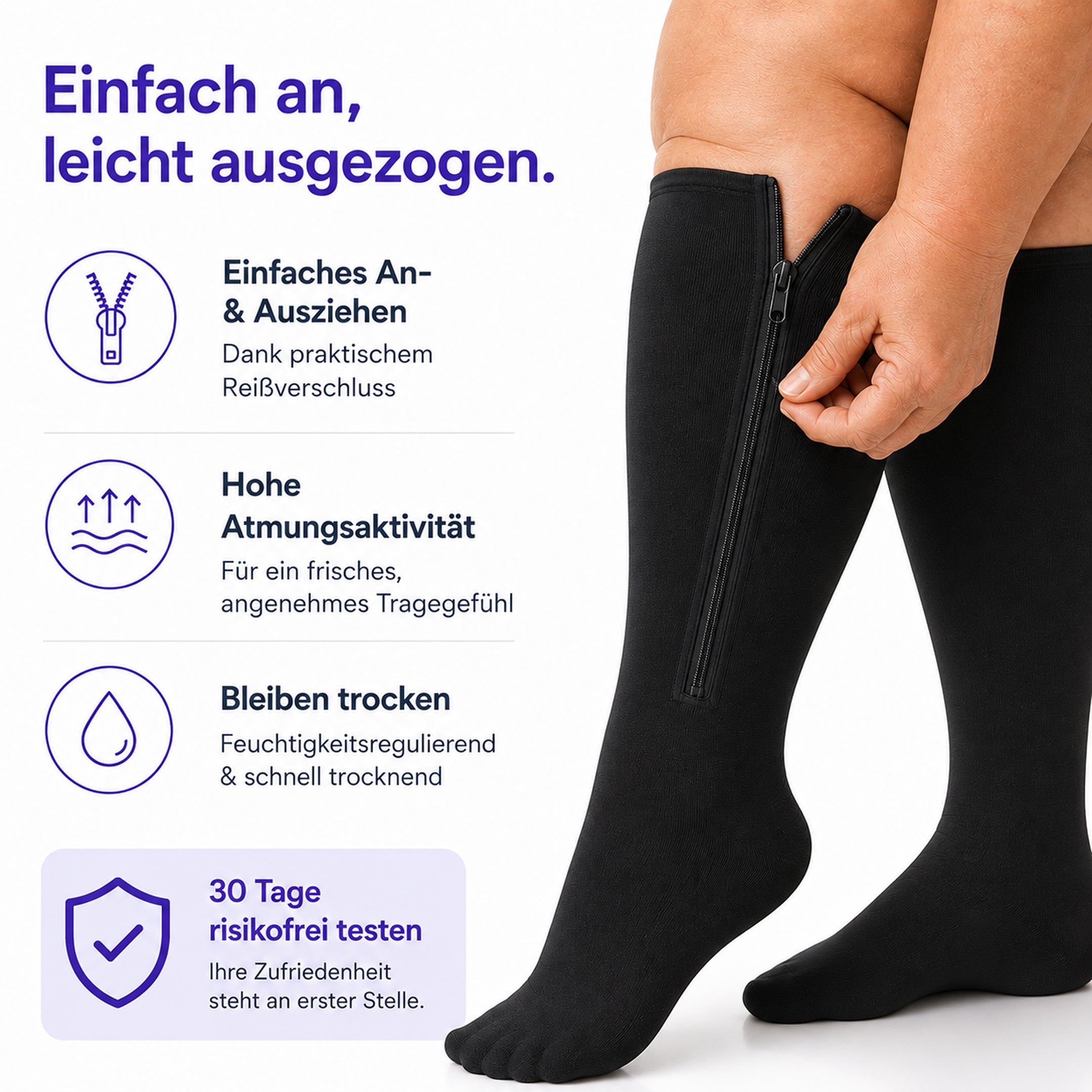 Kompressionsstrümpfe mit Reißverschluss