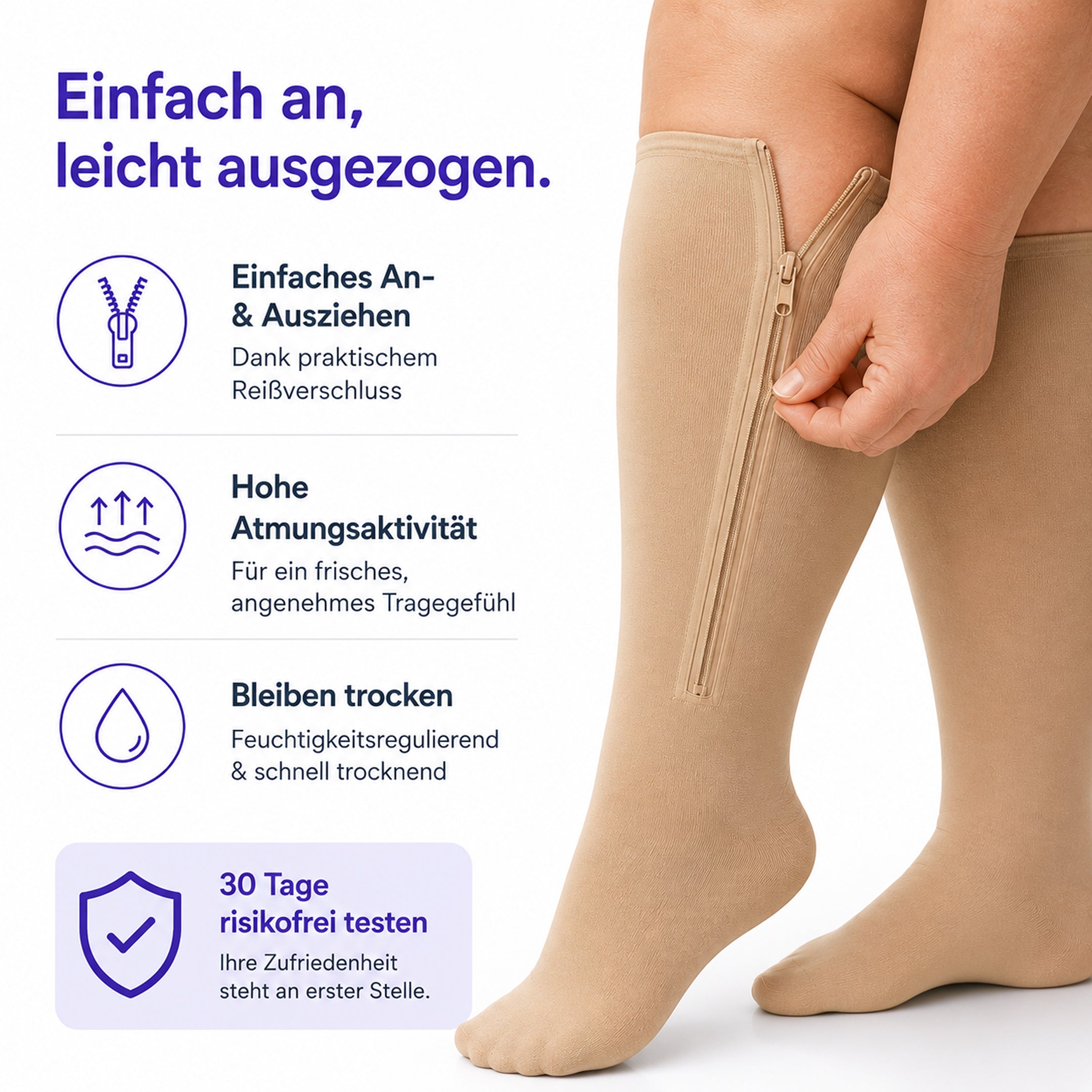 Kompressionsstrümpfe mit Reißverschluss