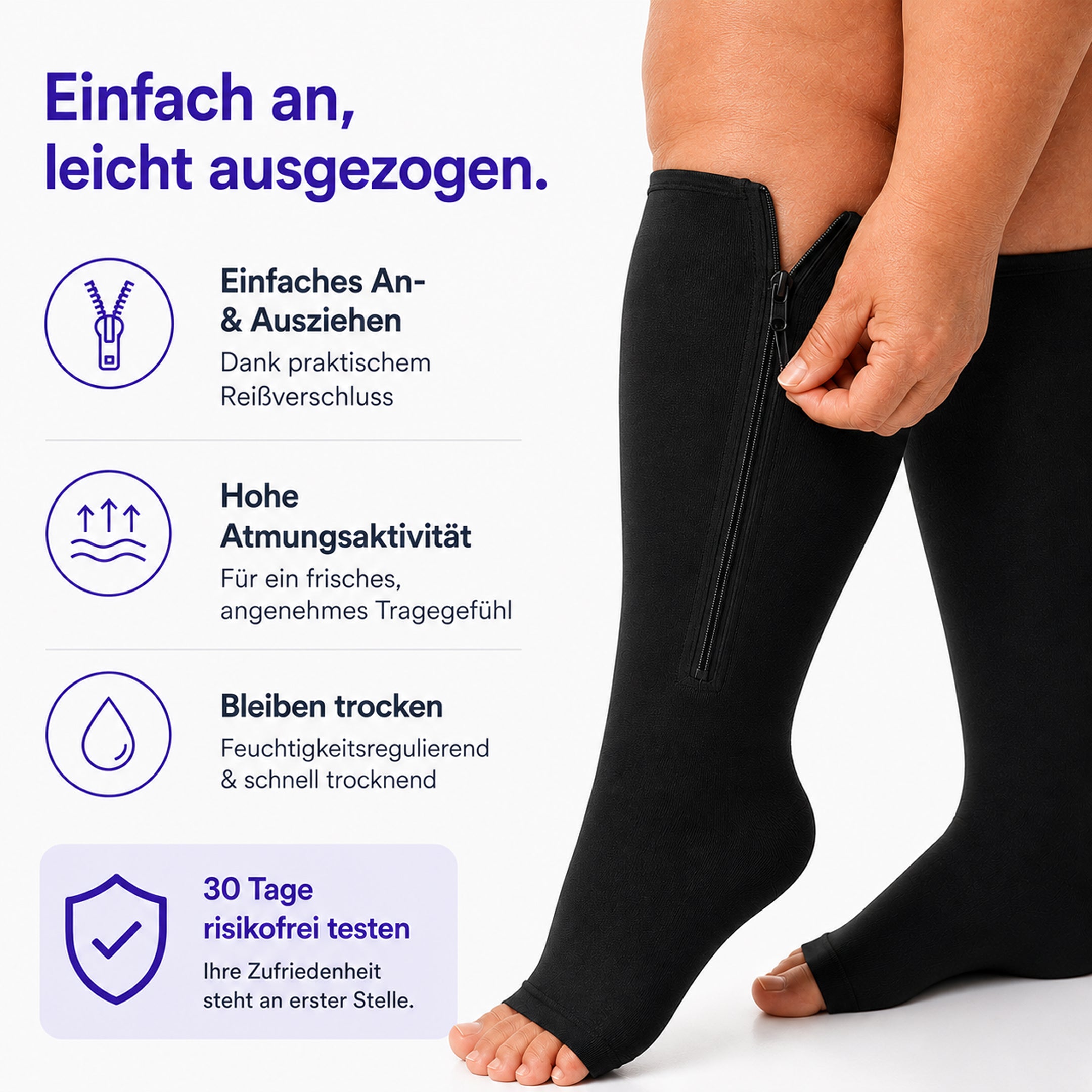 Kompressionsstrümpfe mit Reißverschluss